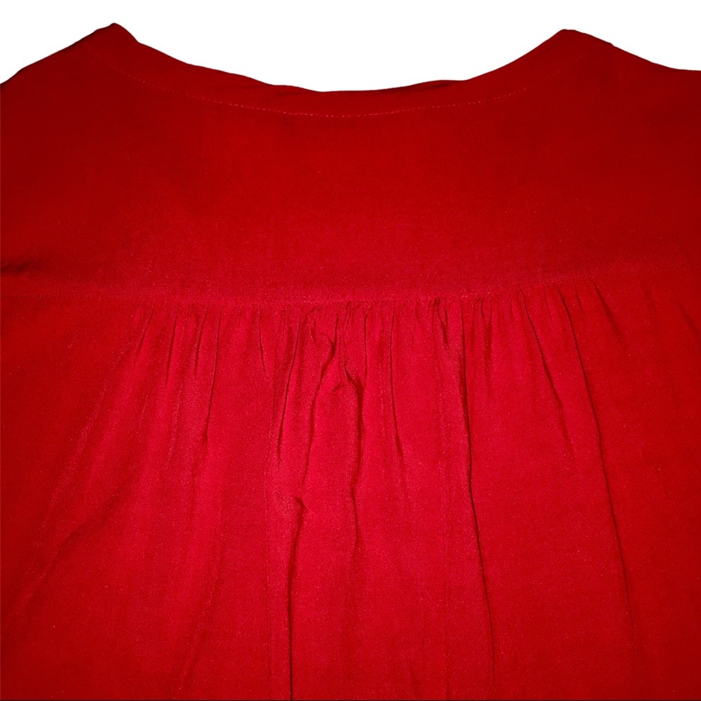 Vintage Inspired Red Blouse with Tie and Buttons, 3/4 Puffed Sleeve Levi's Small - Picture 10 of 15